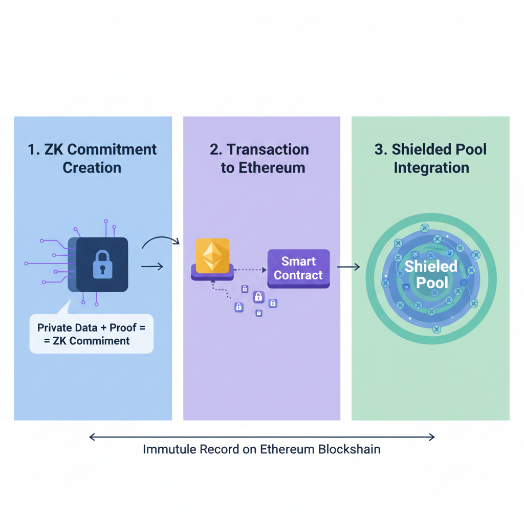 Anchoring ZK commitments to Ethereum blockchain shielded pool visualization