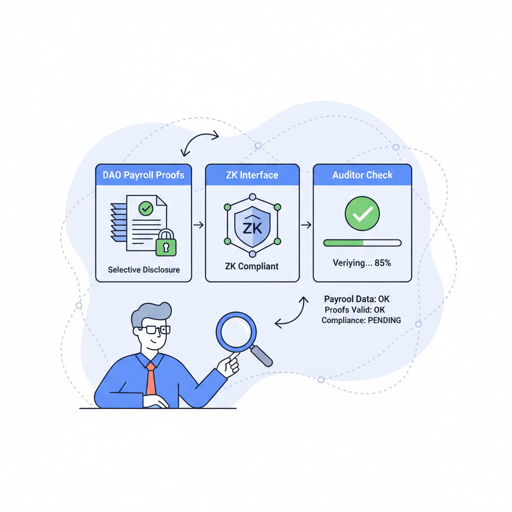 Auditor verifying DAO payroll proofs selective disclosure ZK interface compliant check