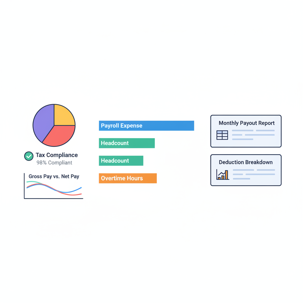 dashboard monitoring payroll metrics graphs reports tax compliance charts